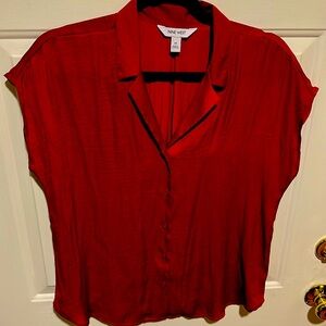 Women’s Nine West red button down, silky, polyester, shirt, size medium